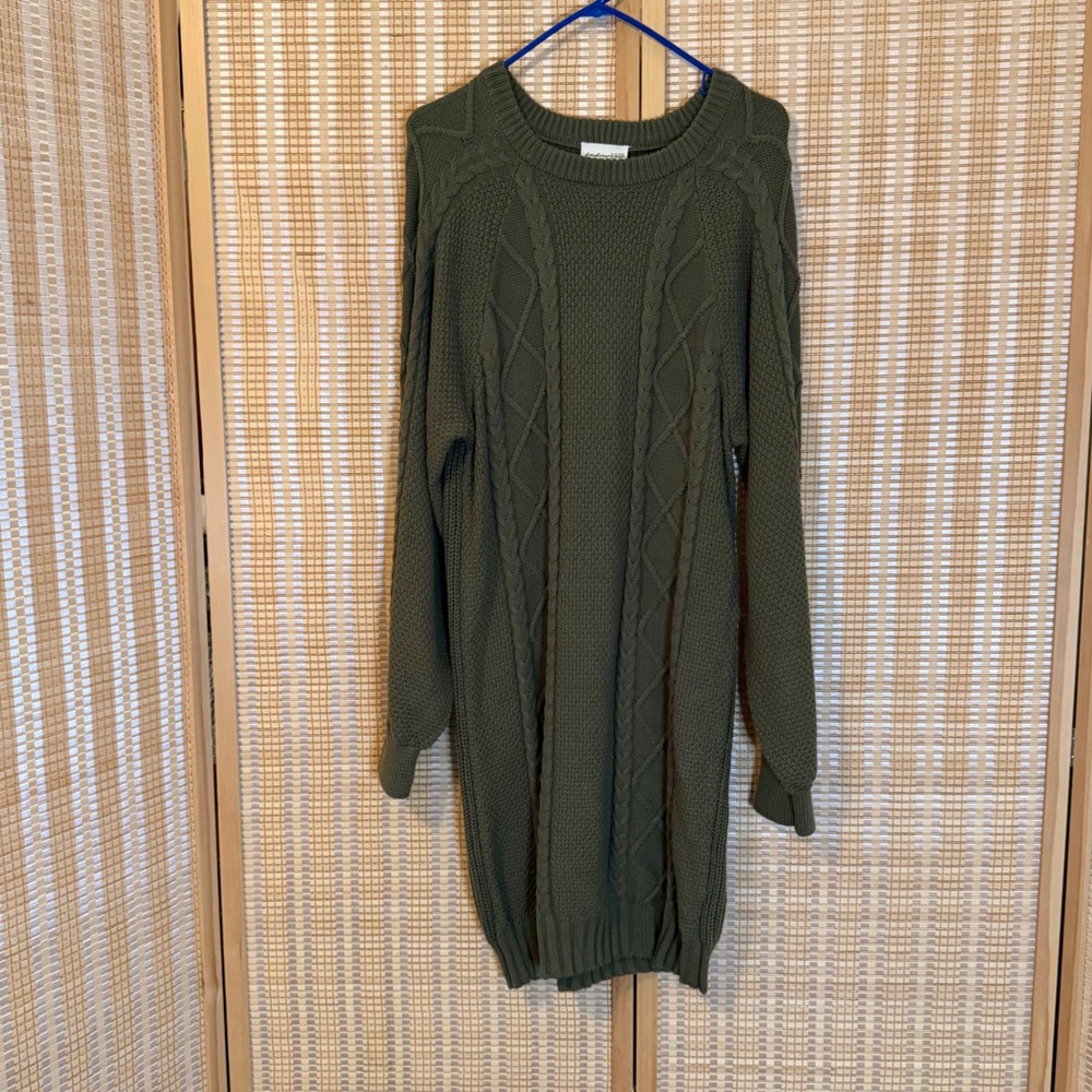 Freshman 1996 Womens Olive Green Cable Knit Sweater Dress Long Sleeve L Preppy